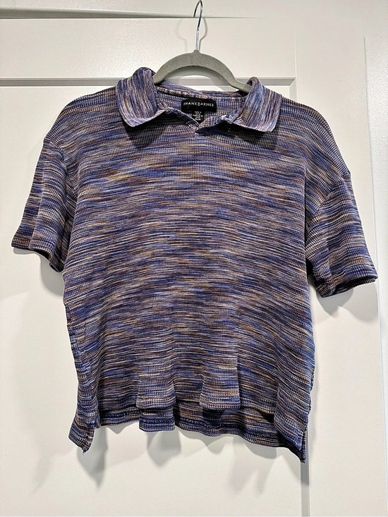 HANEBARNES Tops - JHANEBARNES Abstract Short Sleeve Top in Blue & Brown